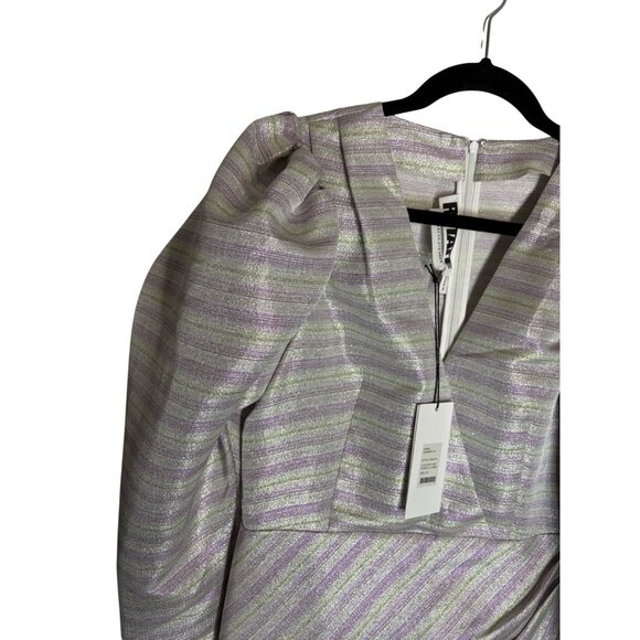 NWT ROTATE Wrap Effect Metallic Mini Dress Purple-sz 38 (US 8) - Picture 5 of 13